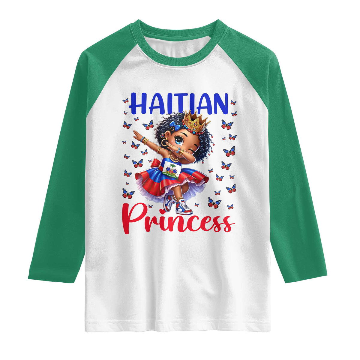 Cute Dabbing Haitian Princess Kids Graphic Raglan Shirt Haiti Heritage Pride