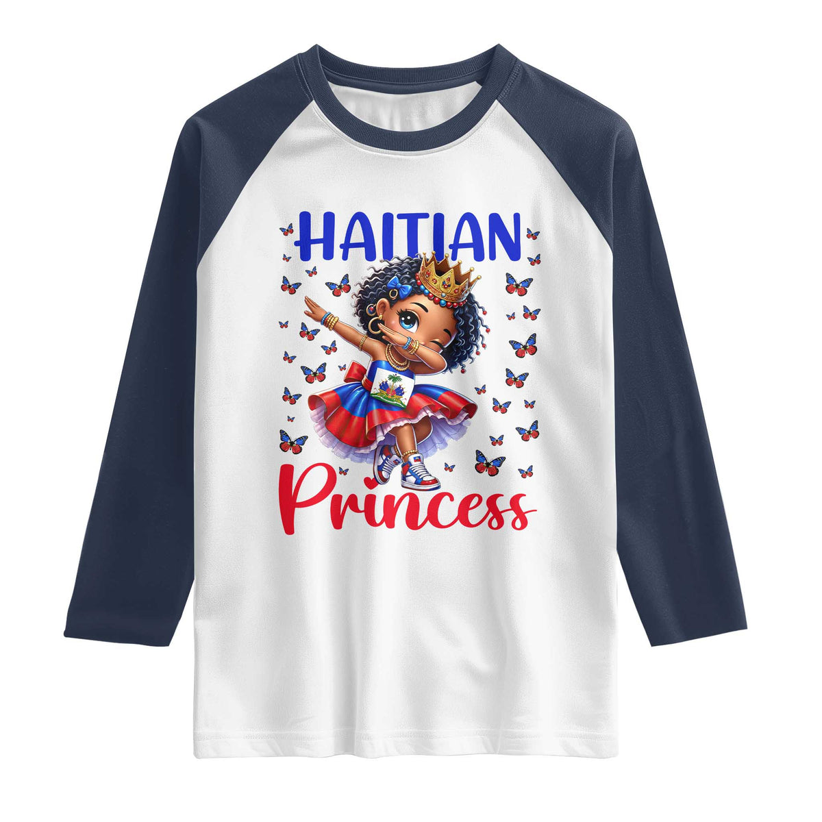 Cute Dabbing Haitian Princess Kids Graphic Raglan Shirt Haiti Heritage Pride