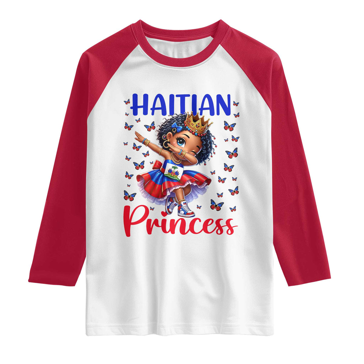Cute Dabbing Haitian Princess Kids Graphic Raglan Shirt Haiti Heritage Pride