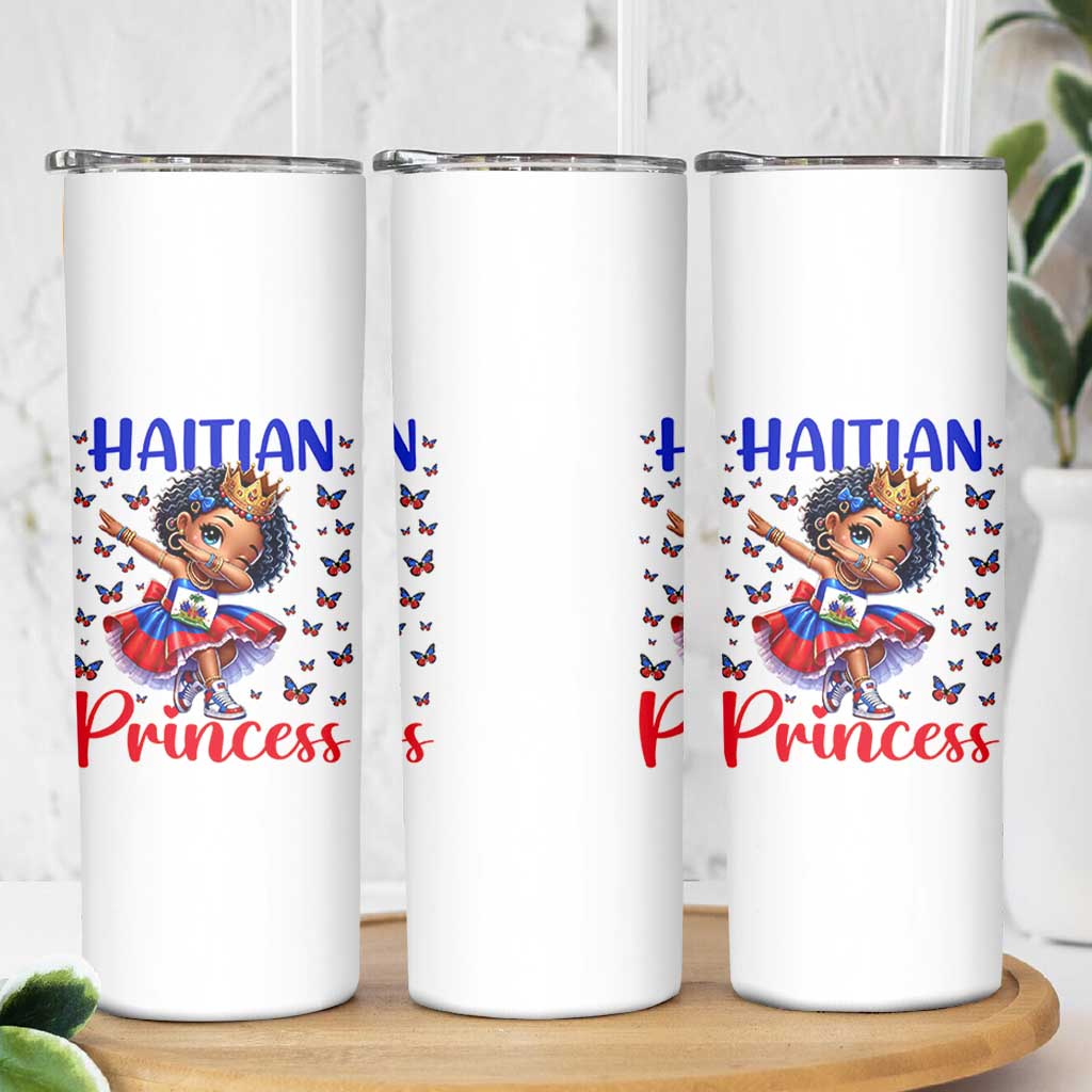 Cute Dabbing Haitian Princess Kids Graphic Skinny Tumbler Haiti Heritage Pride