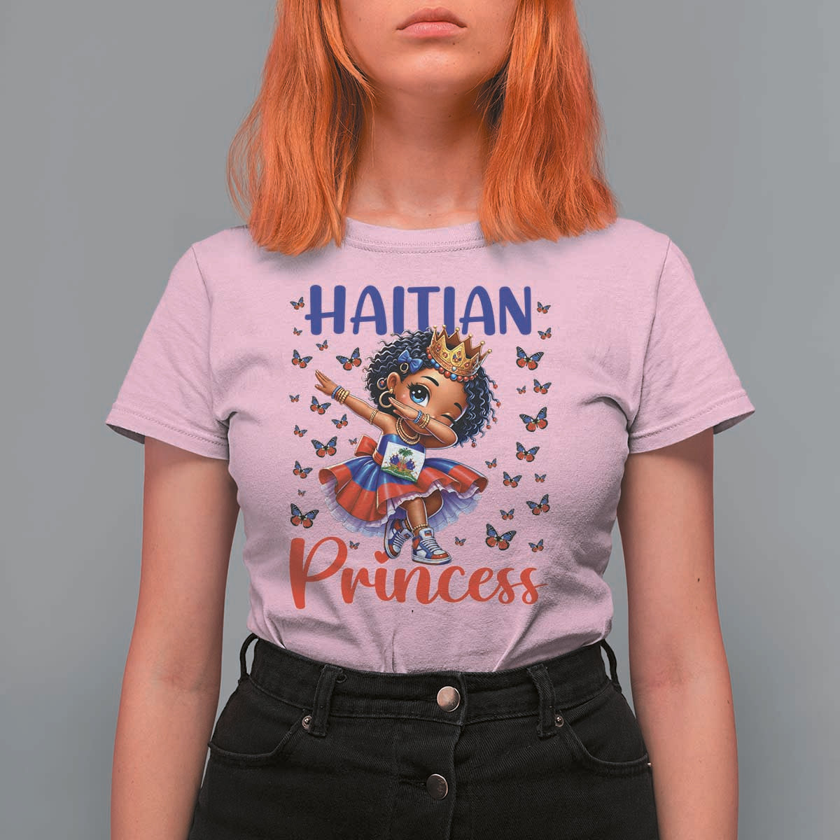 Cute Dabbing Haitian Princess Kids Graphic T Shirt For Women Haiti Heritage Pride