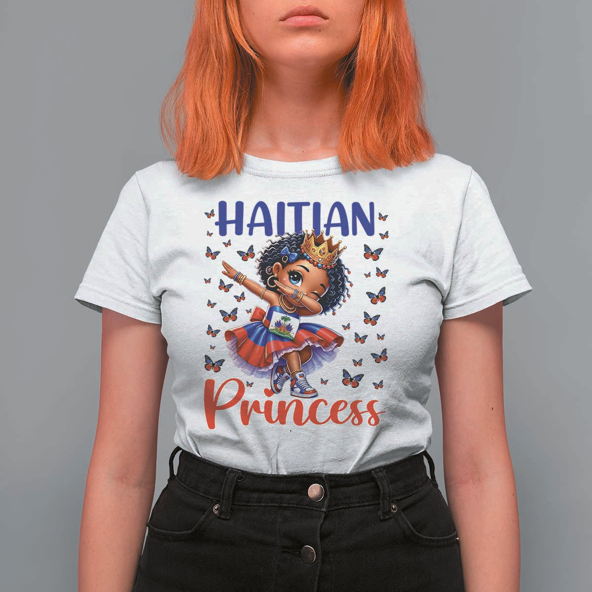 Cute Dabbing Haitian Princess Kids Graphic T Shirt For Women Haiti Heritage Pride