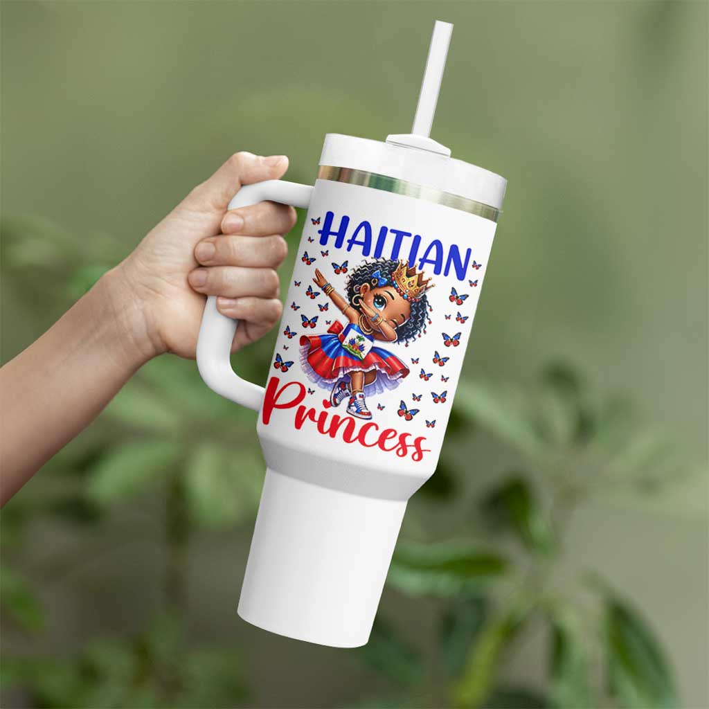 Cute Dabbing Haitian Princess Kids Graphic Tumbler With Handle Haiti Heritage Pride