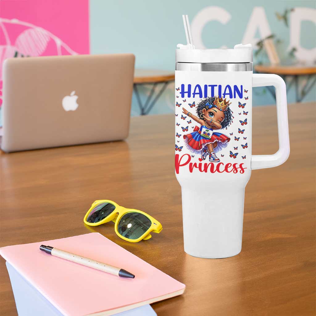 Cute Dabbing Haitian Princess Kids Graphic Tumbler With Handle Haiti Heritage Pride
