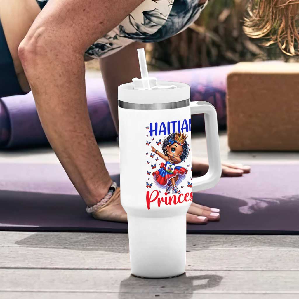 Cute Dabbing Haitian Princess Kids Graphic Tumbler With Handle Haiti Heritage Pride