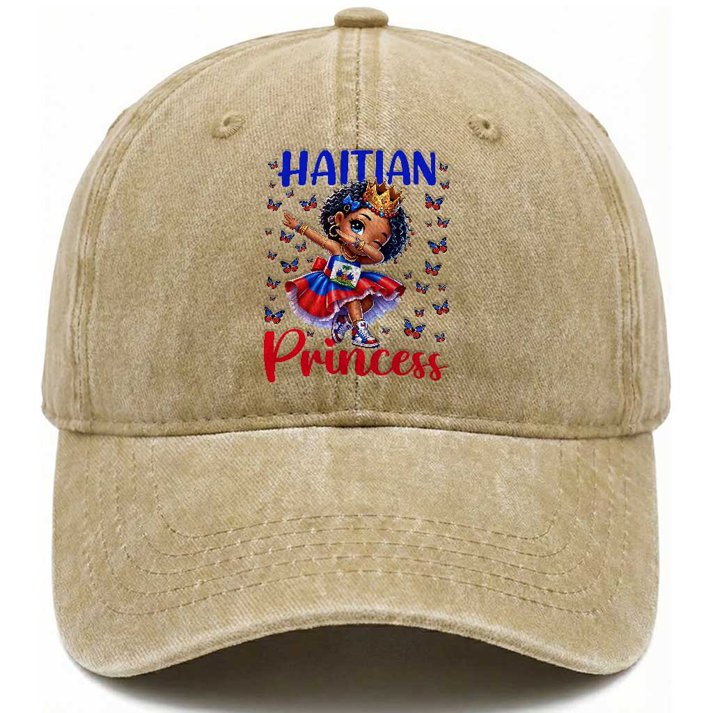 Cute Dabbing Haitian Princess Kids Graphic Washed Cotton Baseball Cap Haiti Heritage Pride