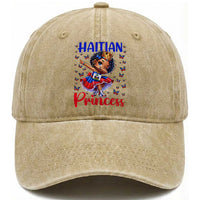 Cute Dabbing Haitian Princess Kids Graphic Washed Cotton Baseball Cap Haiti Heritage Pride