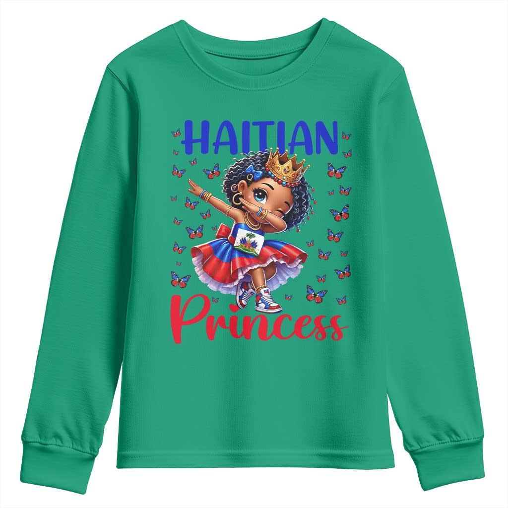 Cute Dabbing Haitian Princess Kids Graphic Youth Sweatshirt Haiti Heritage Pride