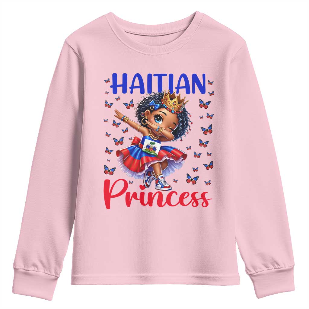 Cute Dabbing Haitian Princess Kids Graphic Youth Sweatshirt Haiti Heritage Pride