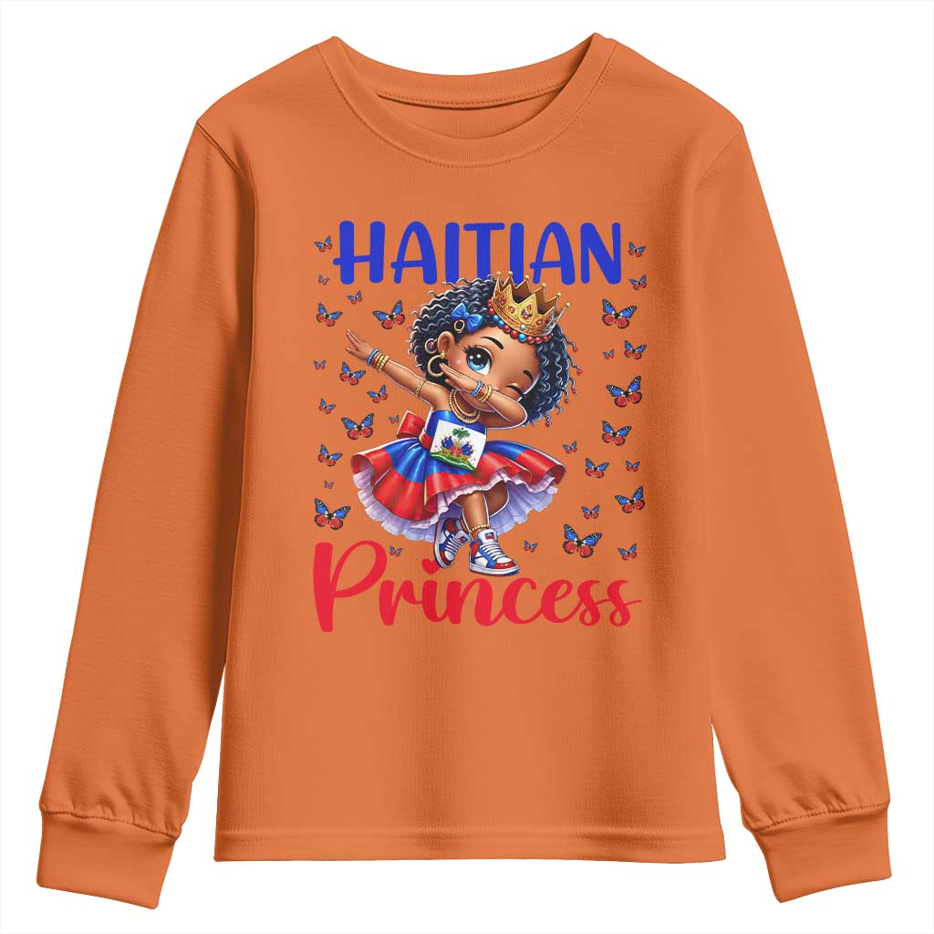 Cute Dabbing Haitian Princess Kids Graphic Youth Sweatshirt Haiti Heritage Pride