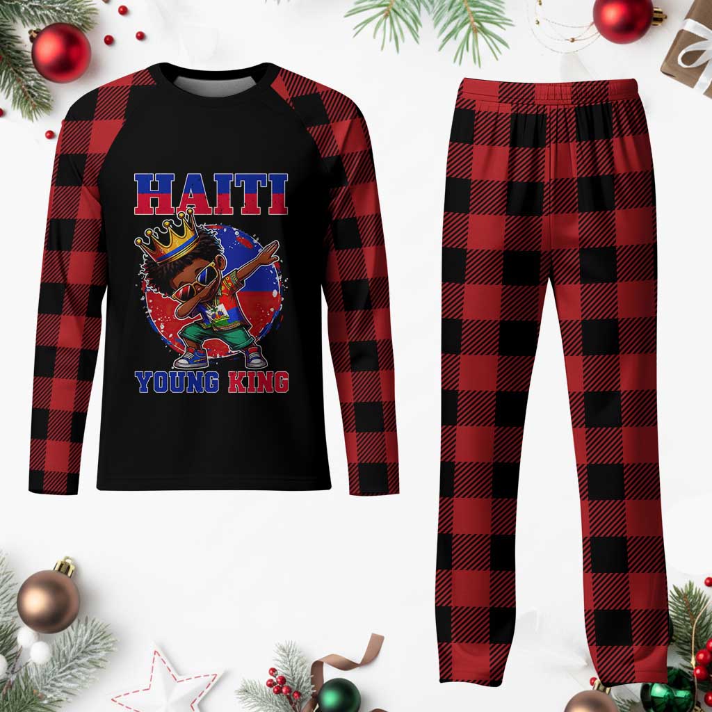 Haiti Young King Dabbing Boy Kids Graphic Plaid Pajama Set Haitian Heritage Pride