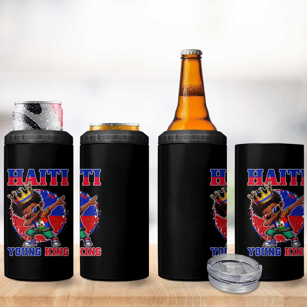 Haiti Young King Dabbing Boy Kids Graphic 4 in 1 Can Cooler Tumbler Haitian Heritage Pride