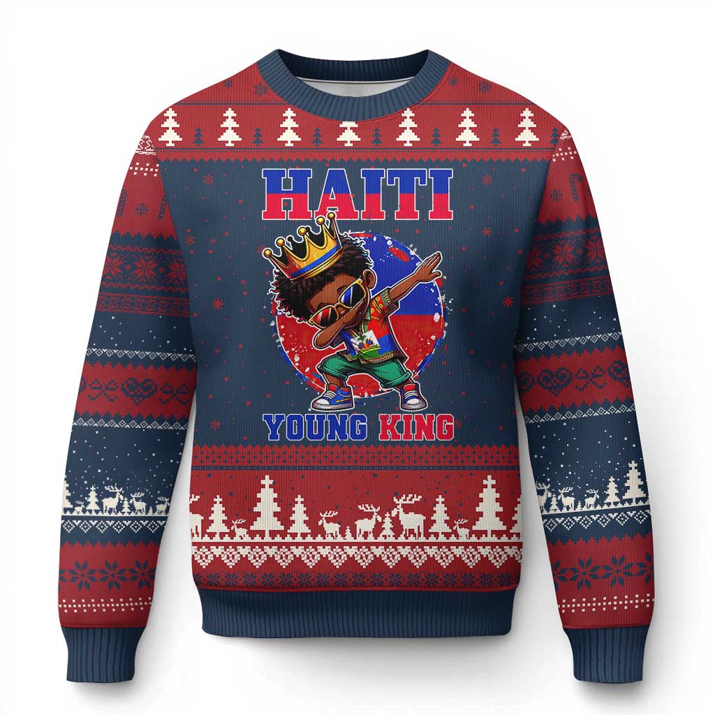 Haiti Young King Dabbing Boy Kids Graphic Ugly Christmas Sweater Haitian Heritage Pride