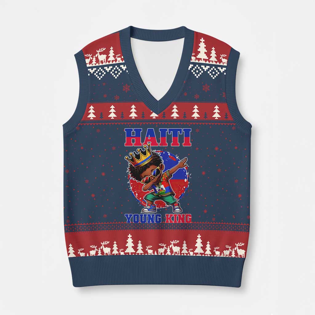 Haiti Young King Dabbing Boy Kids Graphic V-Neck Knit Sweater Vest Haitian Heritage Pride