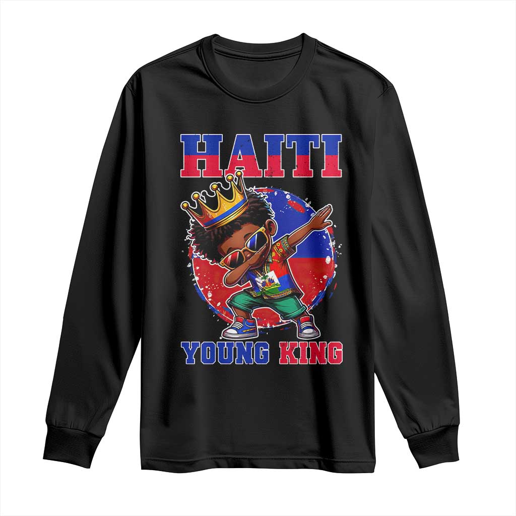 Haiti Young King Dabbing Boy Kids Graphic Long Sleeve Shirt Haitian Heritage Pride