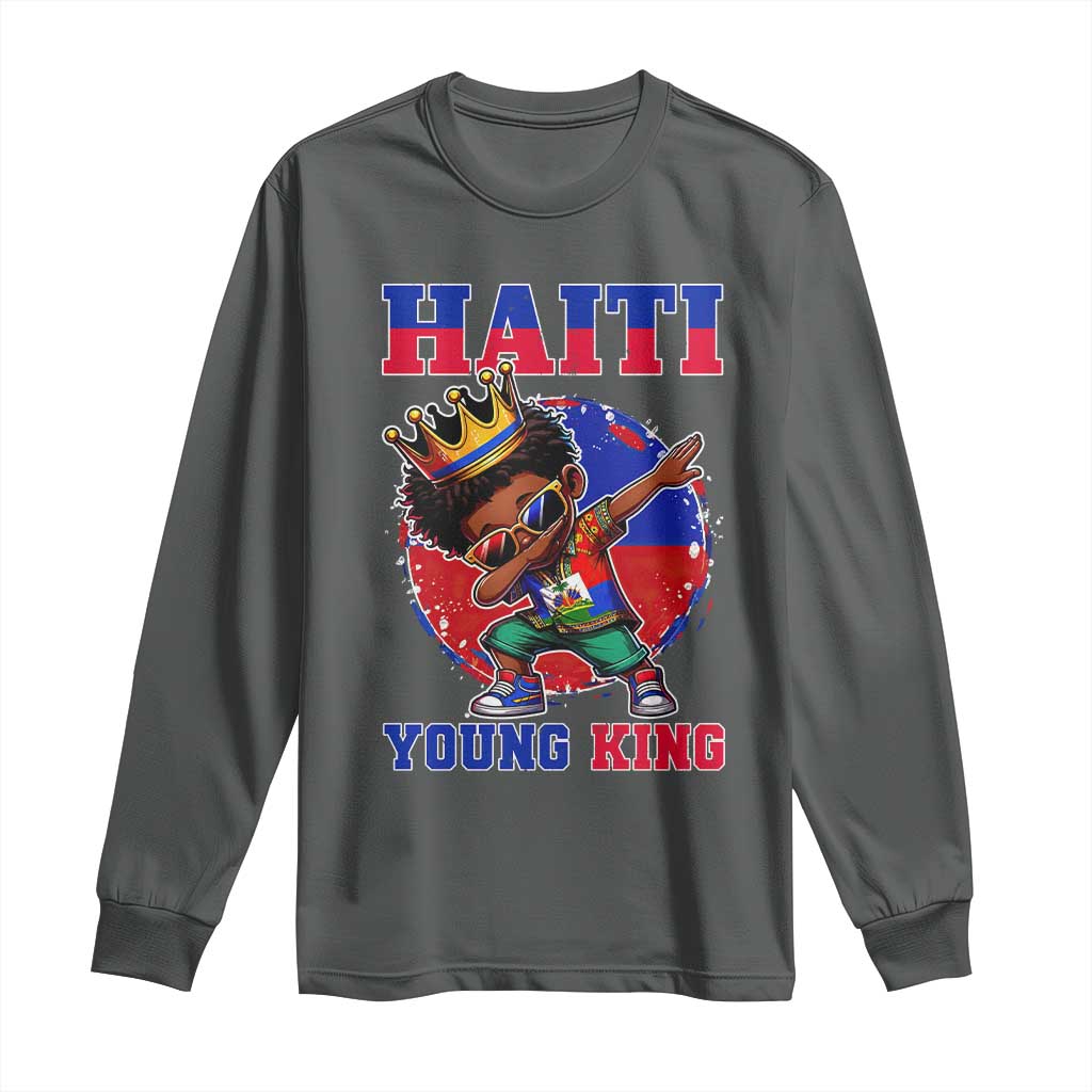 Haiti Young King Dabbing Boy Kids Graphic Long Sleeve Shirt Haitian Heritage Pride