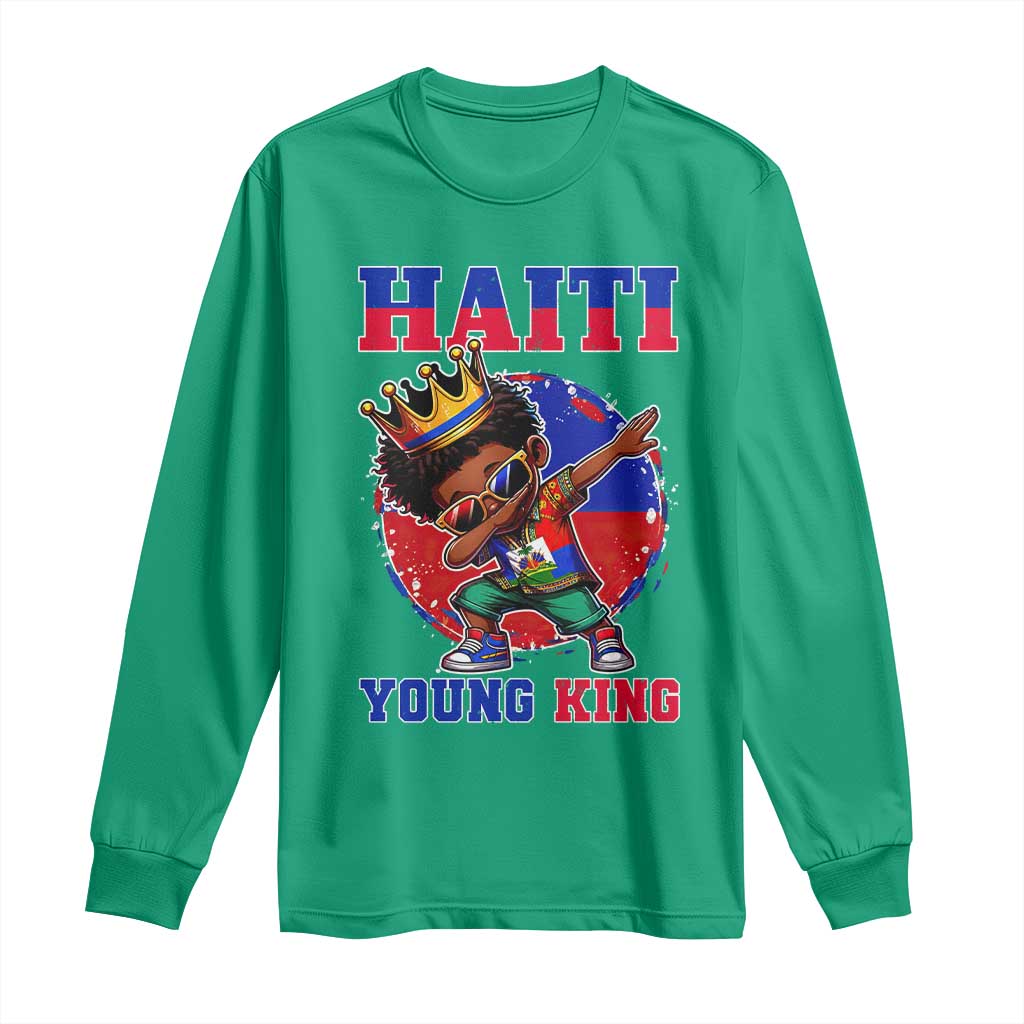 Haiti Young King Dabbing Boy Kids Graphic Long Sleeve Shirt Haitian Heritage Pride