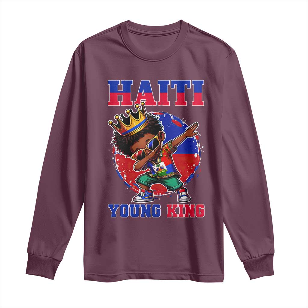 Haiti Young King Dabbing Boy Kids Graphic Long Sleeve Shirt Haitian Heritage Pride