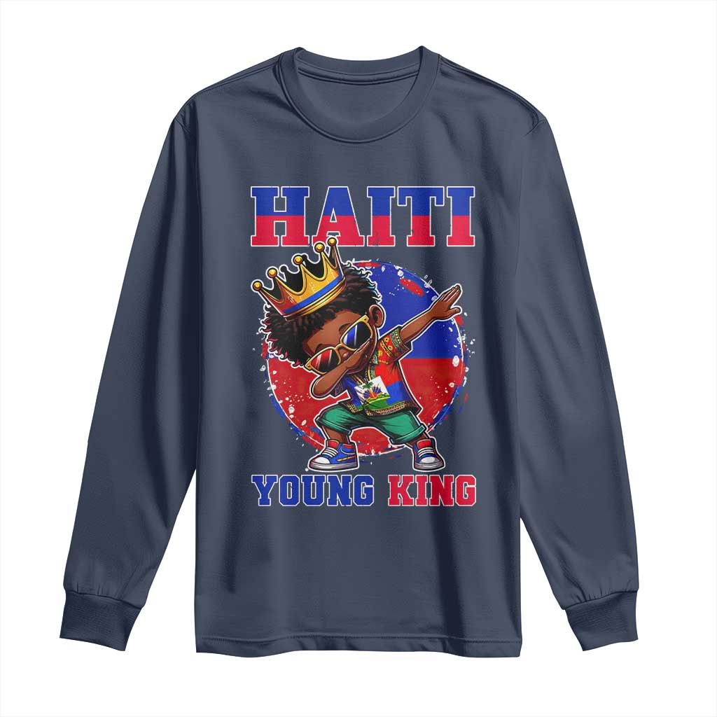 Haiti Young King Dabbing Boy Kids Graphic Long Sleeve Shirt Haitian Heritage Pride