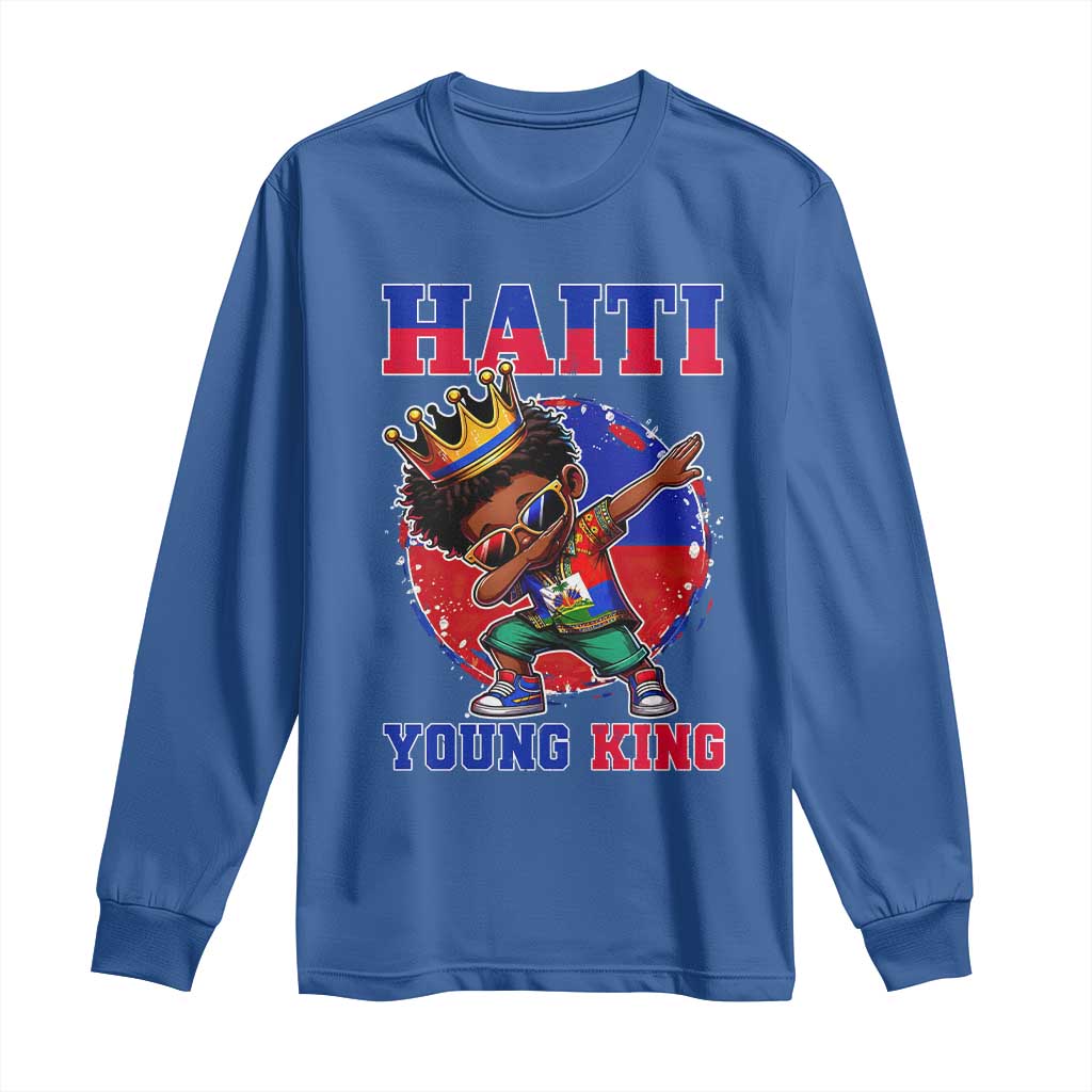 Haiti Young King Dabbing Boy Kids Graphic Long Sleeve Shirt Haitian Heritage Pride