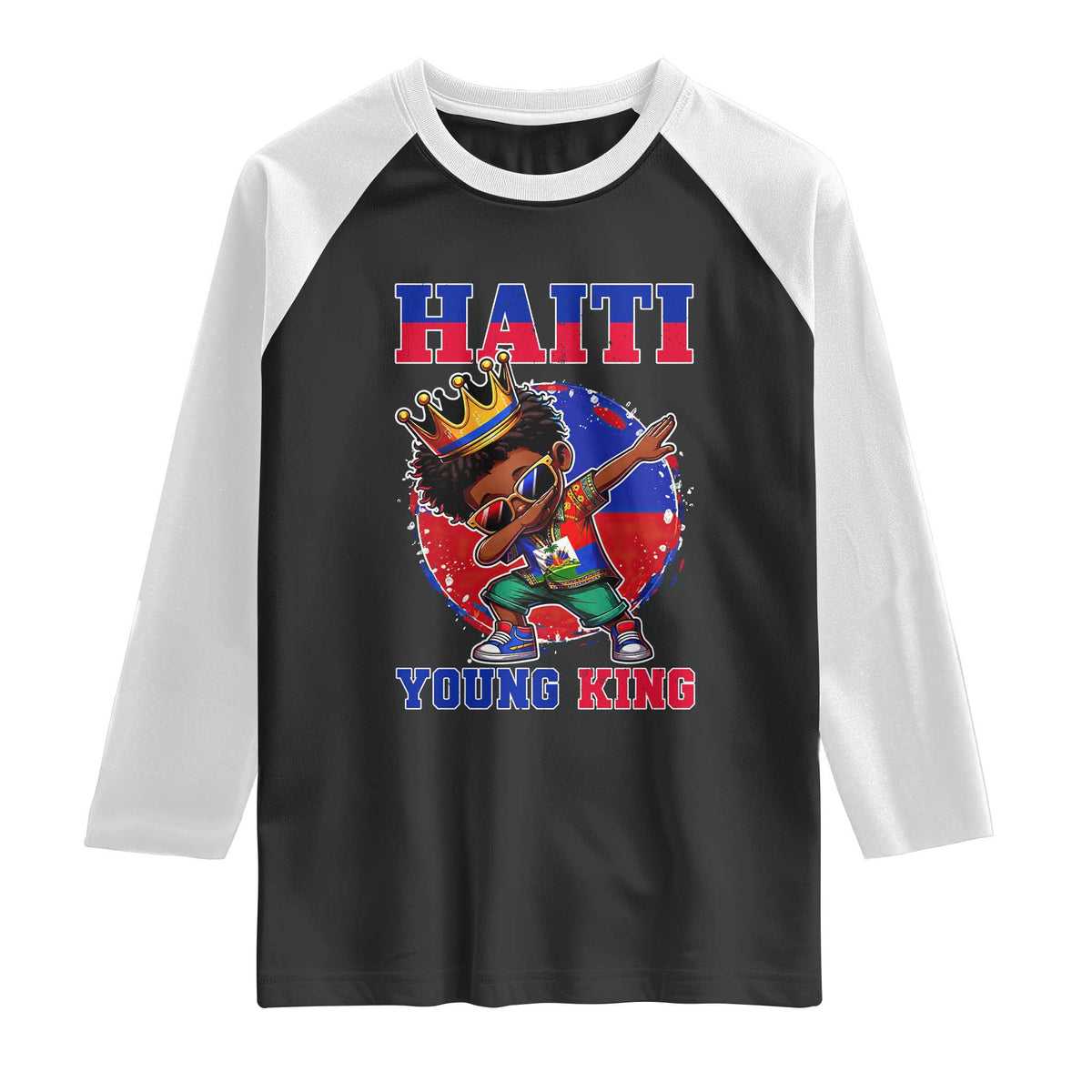 Haiti Young King Dabbing Boy Kids Graphic Raglan Shirt Haitian Heritage Pride