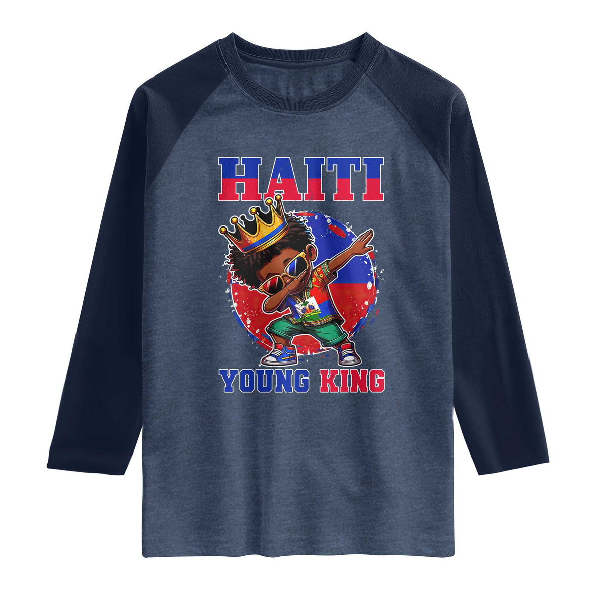 Haiti Young King Dabbing Boy Kids Graphic Raglan Shirt Haitian Heritage Pride