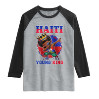 Haiti Young King Dabbing Boy Kids Graphic Raglan Shirt Haitian Heritage Pride