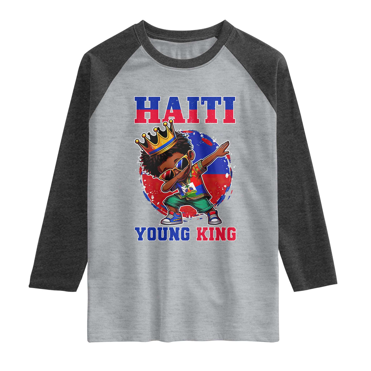 Haiti Young King Dabbing Boy Kids Graphic Raglan Shirt Haitian Heritage Pride