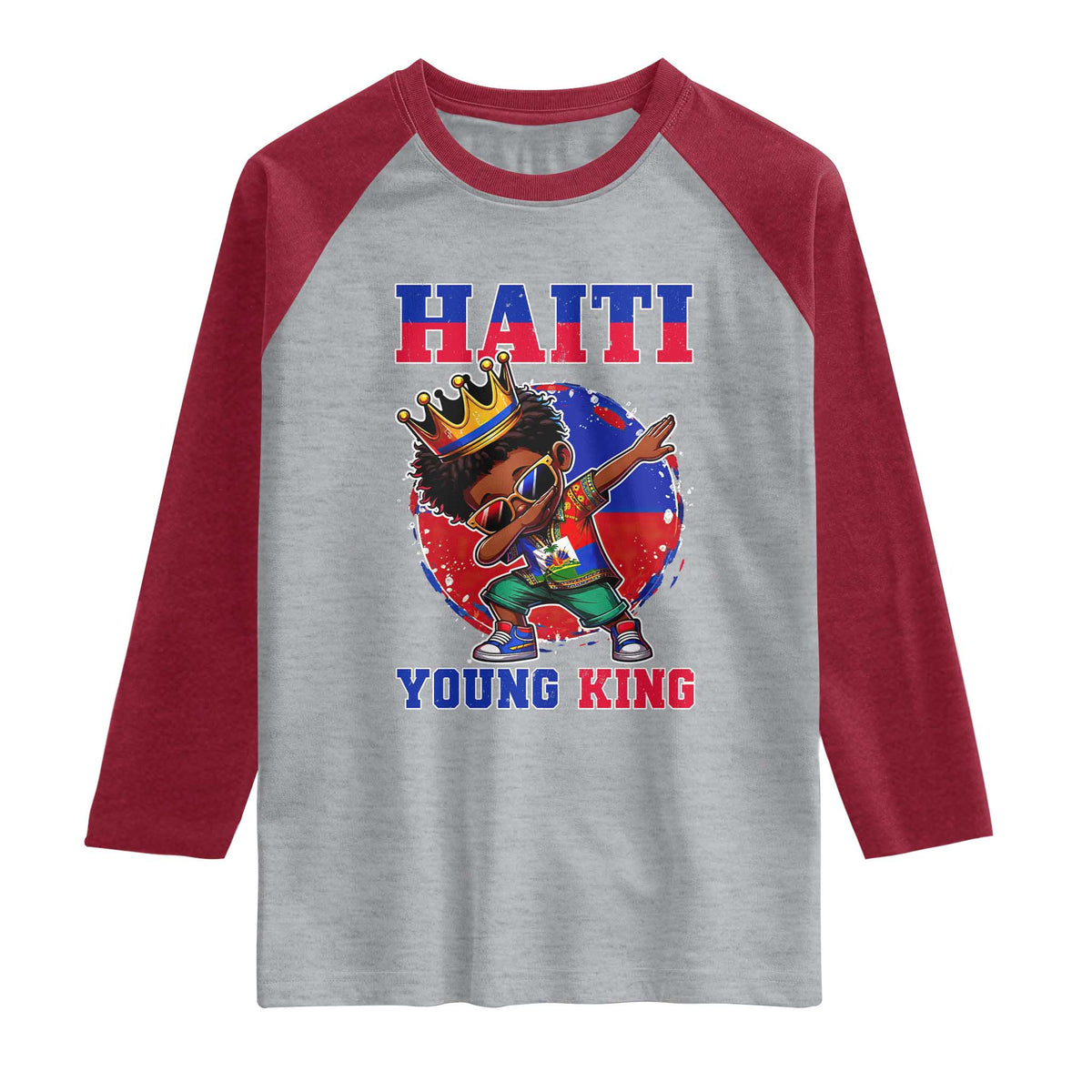 Haiti Young King Dabbing Boy Kids Graphic Raglan Shirt Haitian Heritage Pride