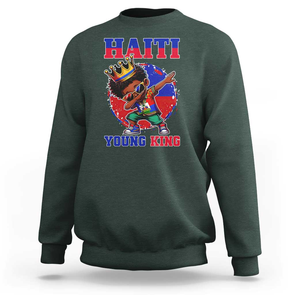 Haiti Young King Dabbing Boy Kids Graphic Sweatshirt Haitian Heritage Pride