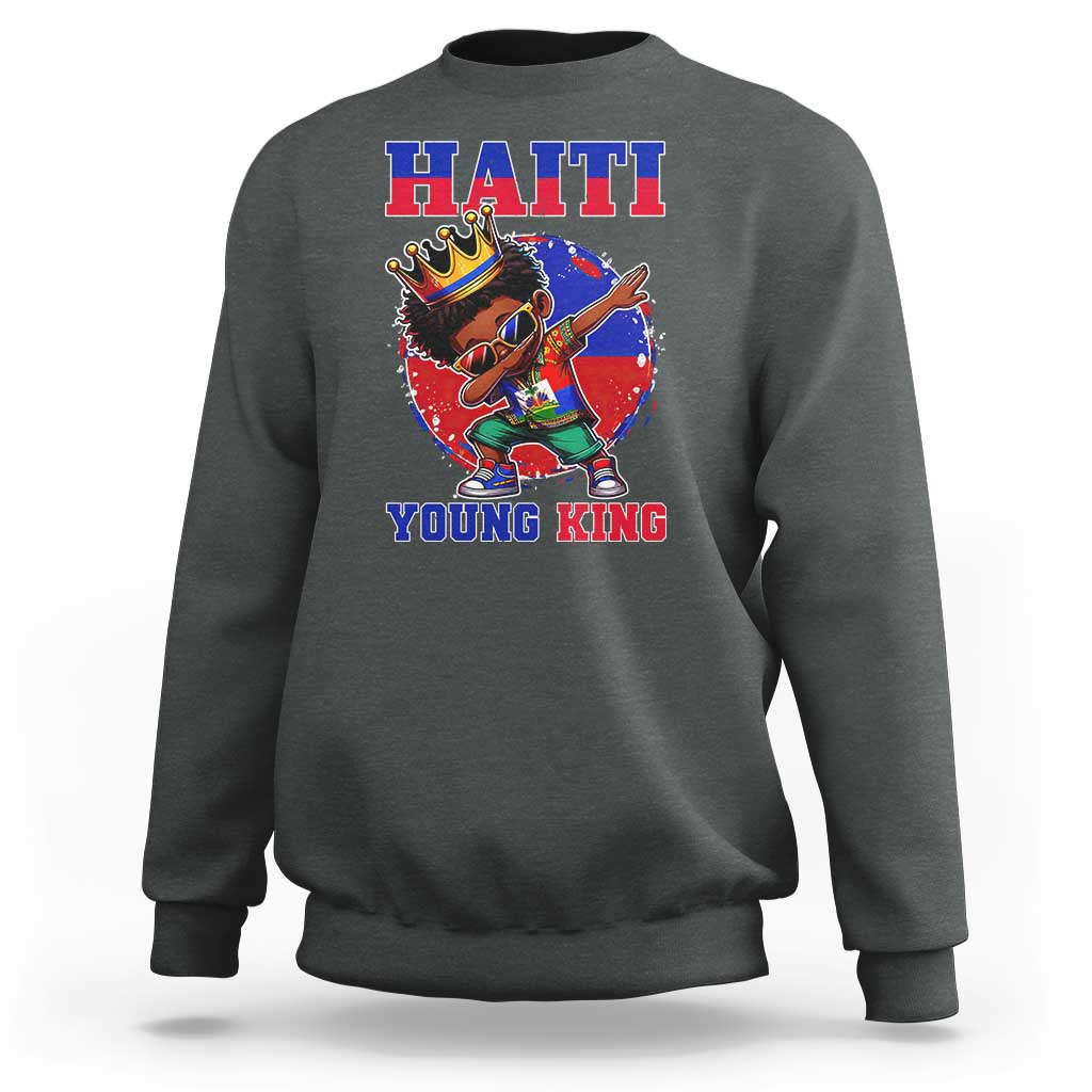 Haiti Young King Dabbing Boy Kids Graphic Sweatshirt Haitian Heritage Pride