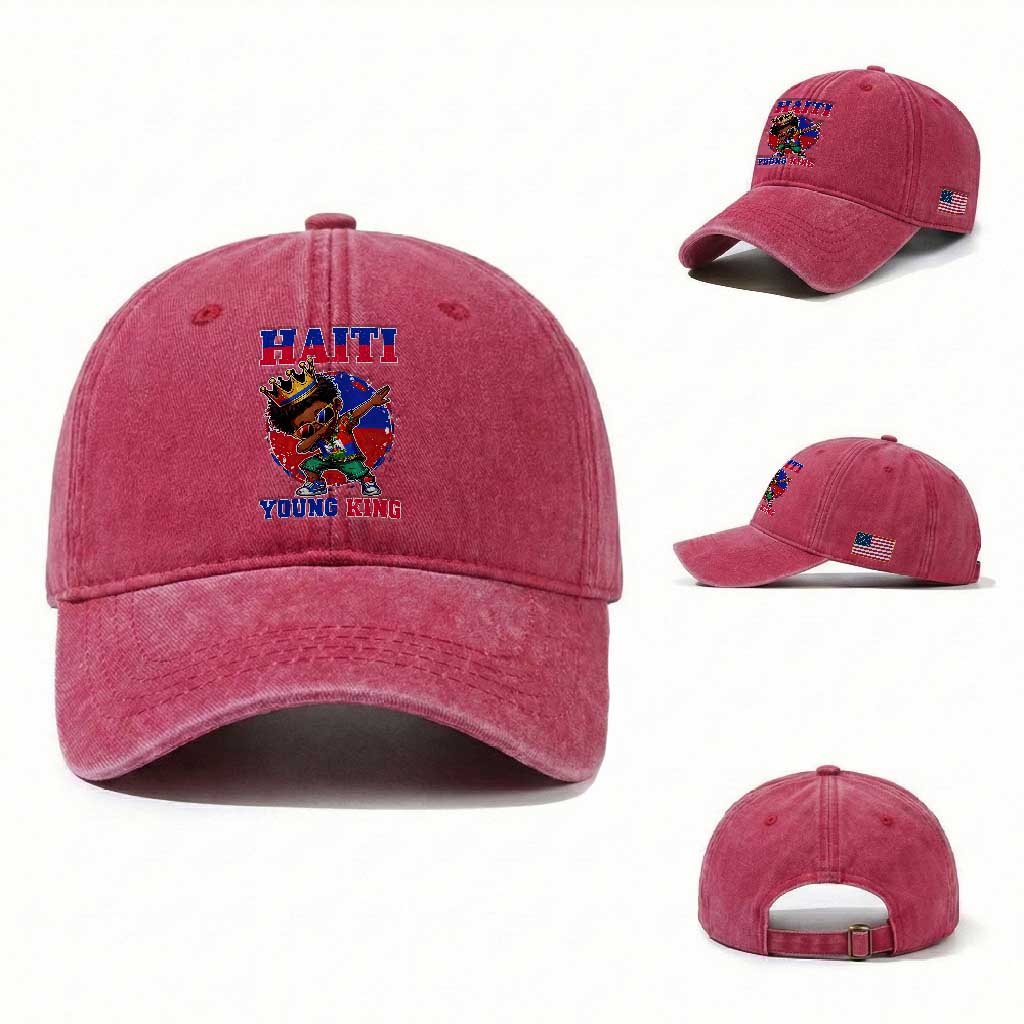 Haiti Young King Dabbing Boy Kids Graphic Washed Cotton Baseball Cap Haitian Heritage Pride