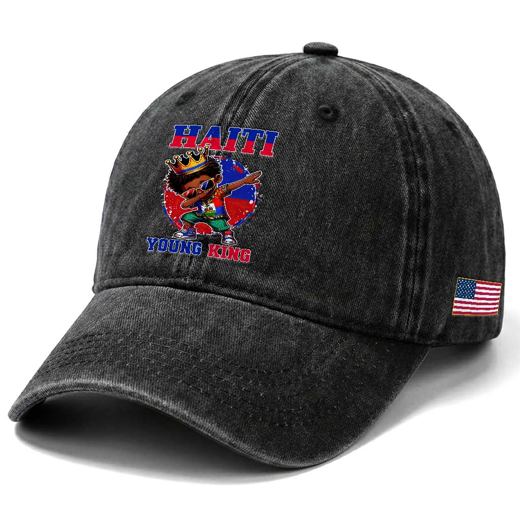 Haiti Young King Dabbing Boy Kids Graphic Washed Cotton Baseball Cap Haitian Heritage Pride