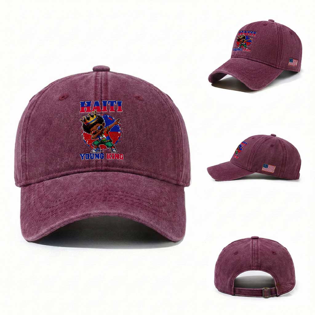 Haiti Young King Dabbing Boy Kids Graphic Washed Cotton Baseball Cap Haitian Heritage Pride