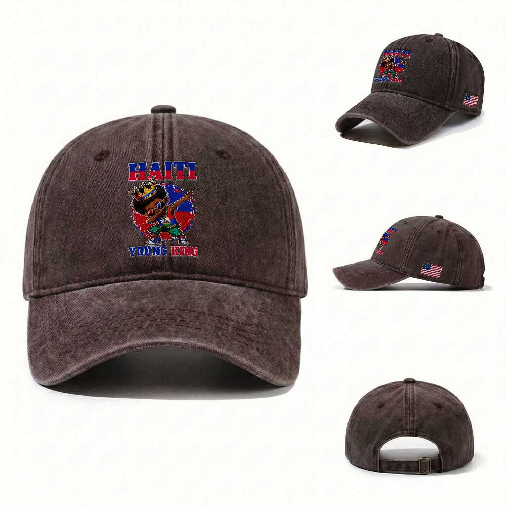 Haiti Young King Dabbing Boy Kids Graphic Washed Cotton Baseball Cap Haitian Heritage Pride
