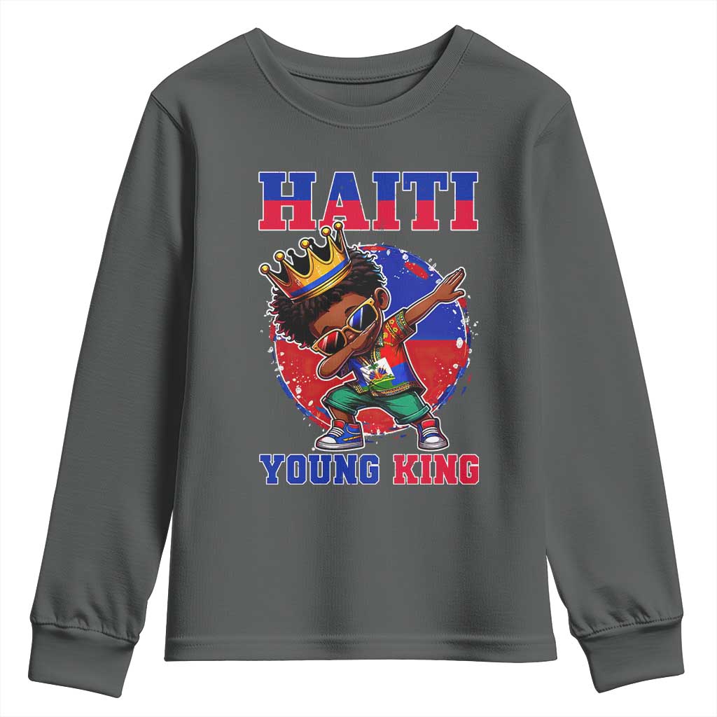 Haiti Young King Dabbing Boy Kids Graphic Youth Sweatshirt Haitian Heritage Pride