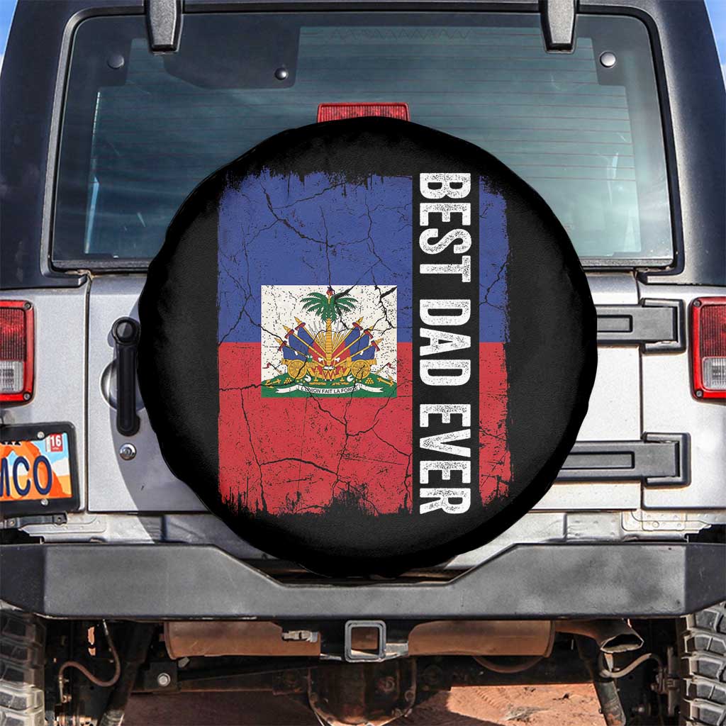 Best Dad Ever Haitian Papa Spare Tire Cover Vintage Distressed Haiti Flag Father's Day