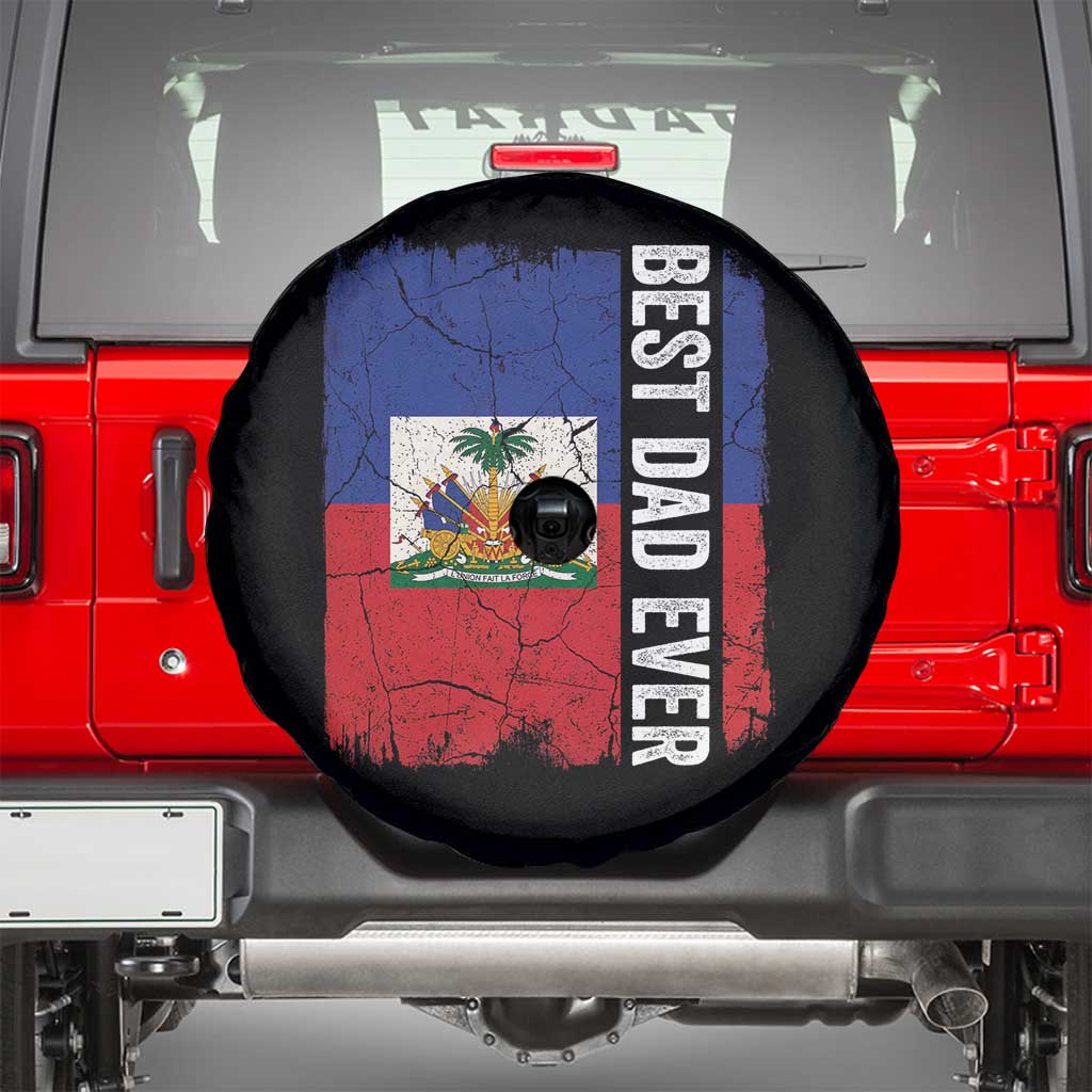 Best Dad Ever Haitian Papa Spare Tire Cover Vintage Distressed Haiti Flag Father's Day