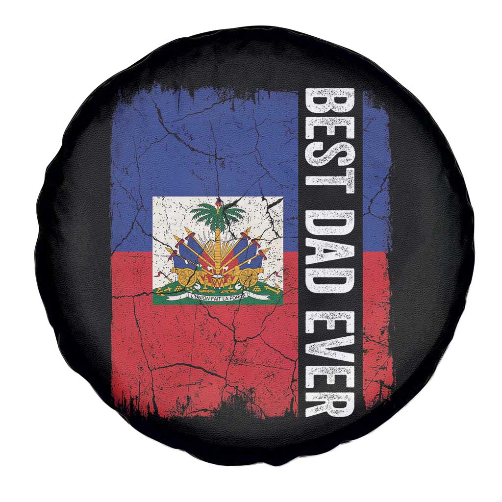 Best Dad Ever Haitian Papa Spare Tire Cover Vintage Distressed Haiti Flag Father's Day