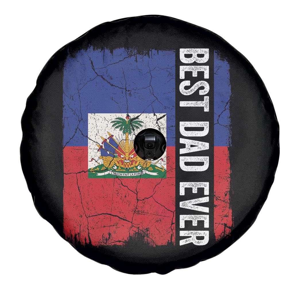 Best Dad Ever Haitian Papa Spare Tire Cover Vintage Distressed Haiti Flag Father's Day