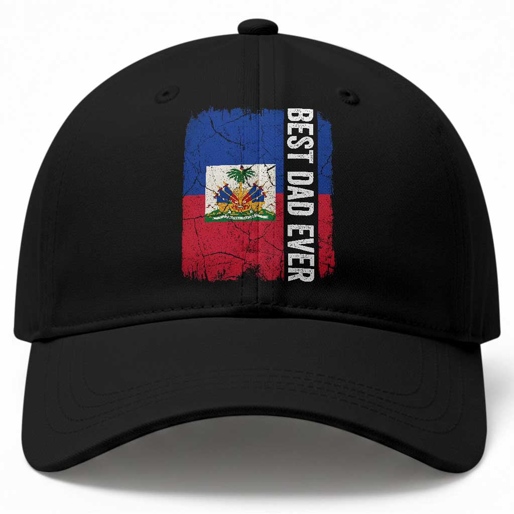 Best Dad Ever Haitian Papa Baseball Cap Vintage Distressed Haiti Flag Father's Day