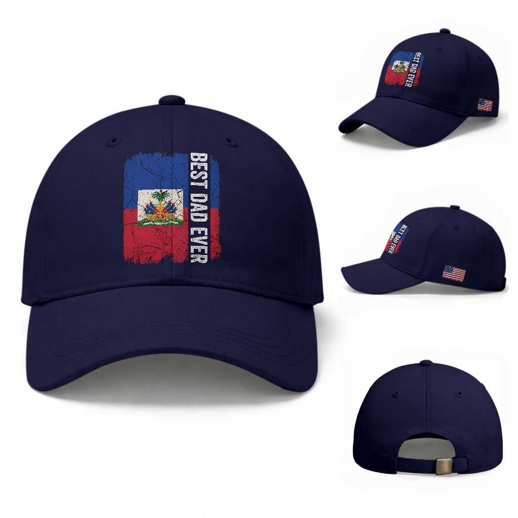 Best Dad Ever Haitian Papa Baseball Cap Vintage Distressed Haiti Flag Father's Day