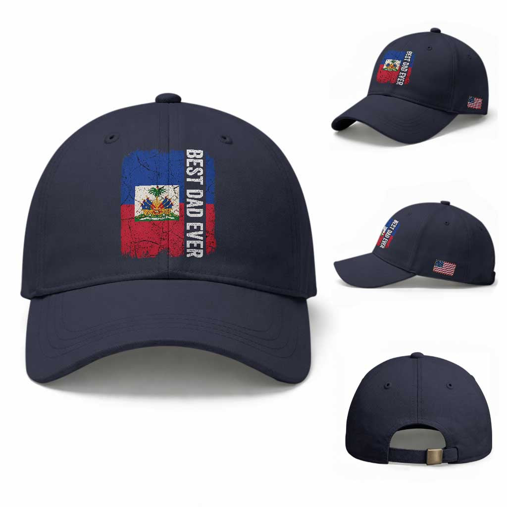 Best Dad Ever Haitian Papa Baseball Cap Vintage Distressed Haiti Flag Father's Day