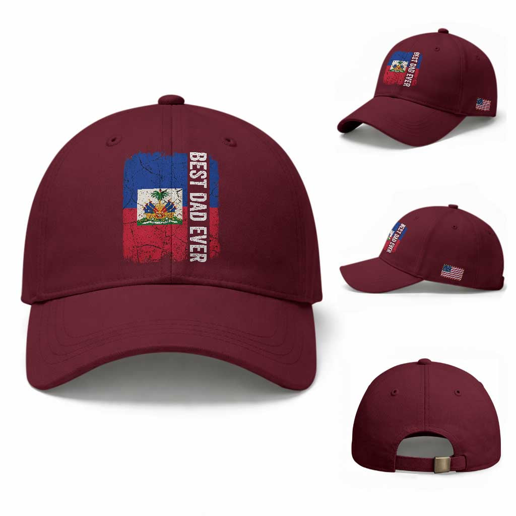 Best Dad Ever Haitian Papa Baseball Cap Vintage Distressed Haiti Flag Father's Day
