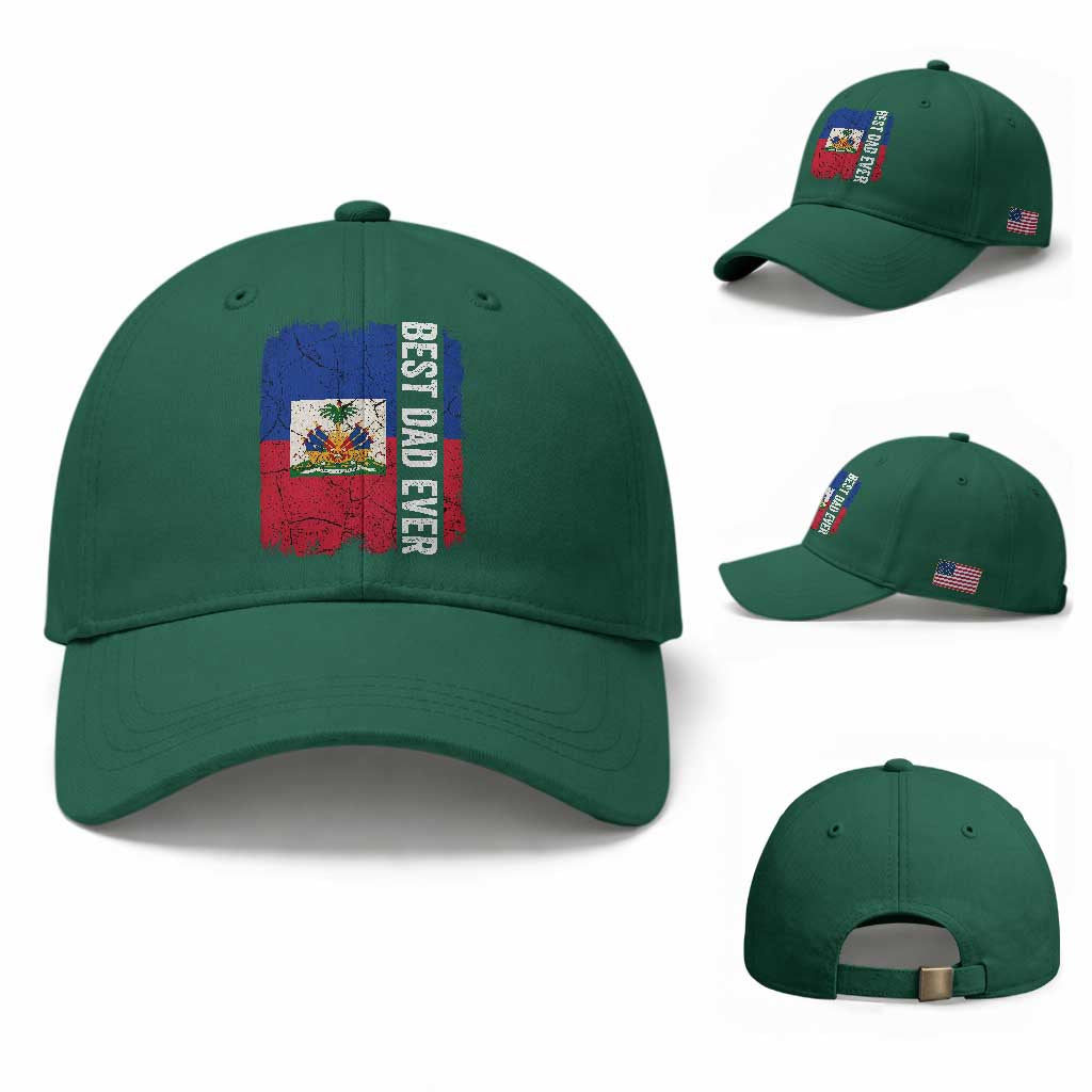 Best Dad Ever Haitian Papa Baseball Cap Vintage Distressed Haiti Flag Father's Day