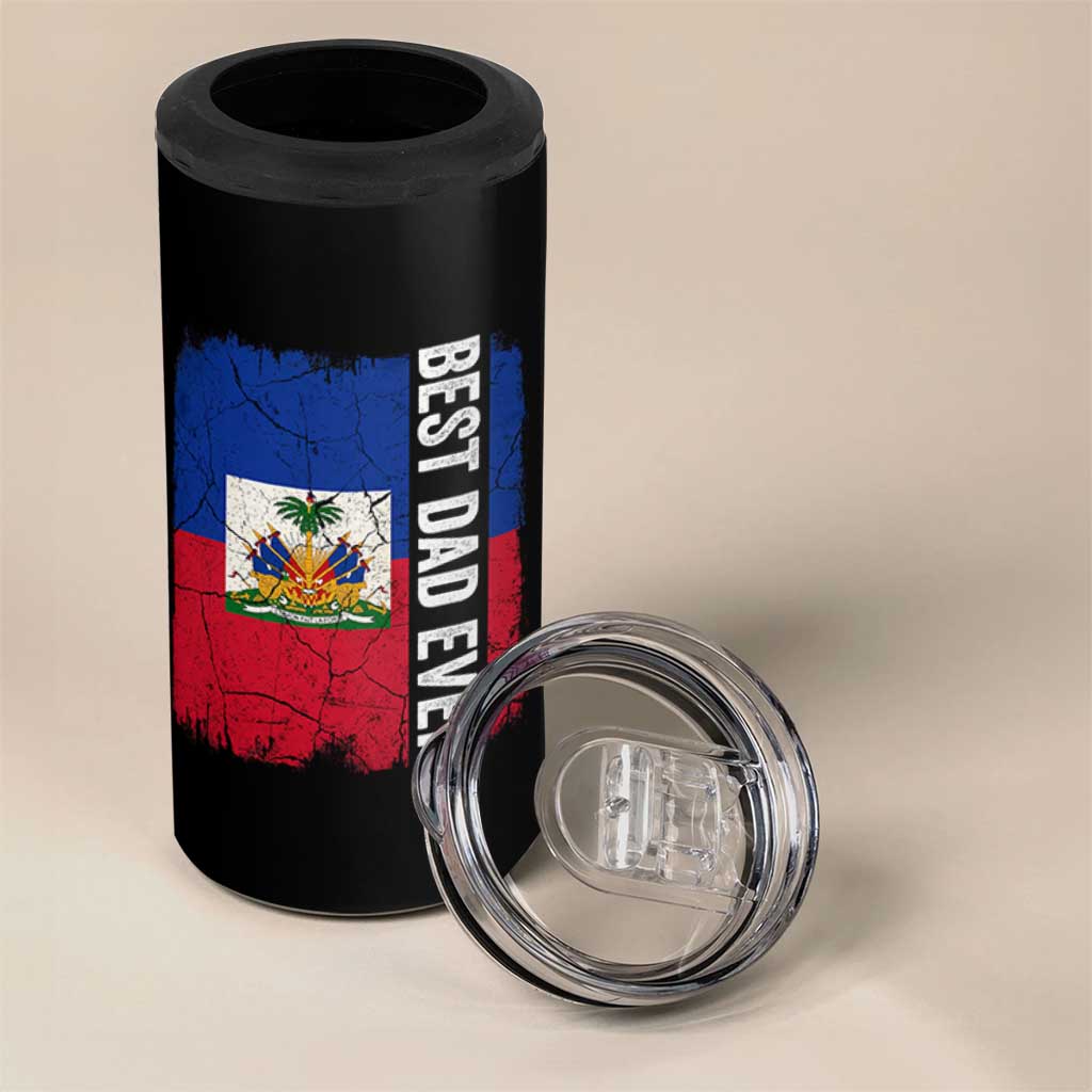 Best Dad Ever Haitian Papa 4 in 1 Can Cooler Tumbler Vintage Distressed Haiti Flag Father's Day