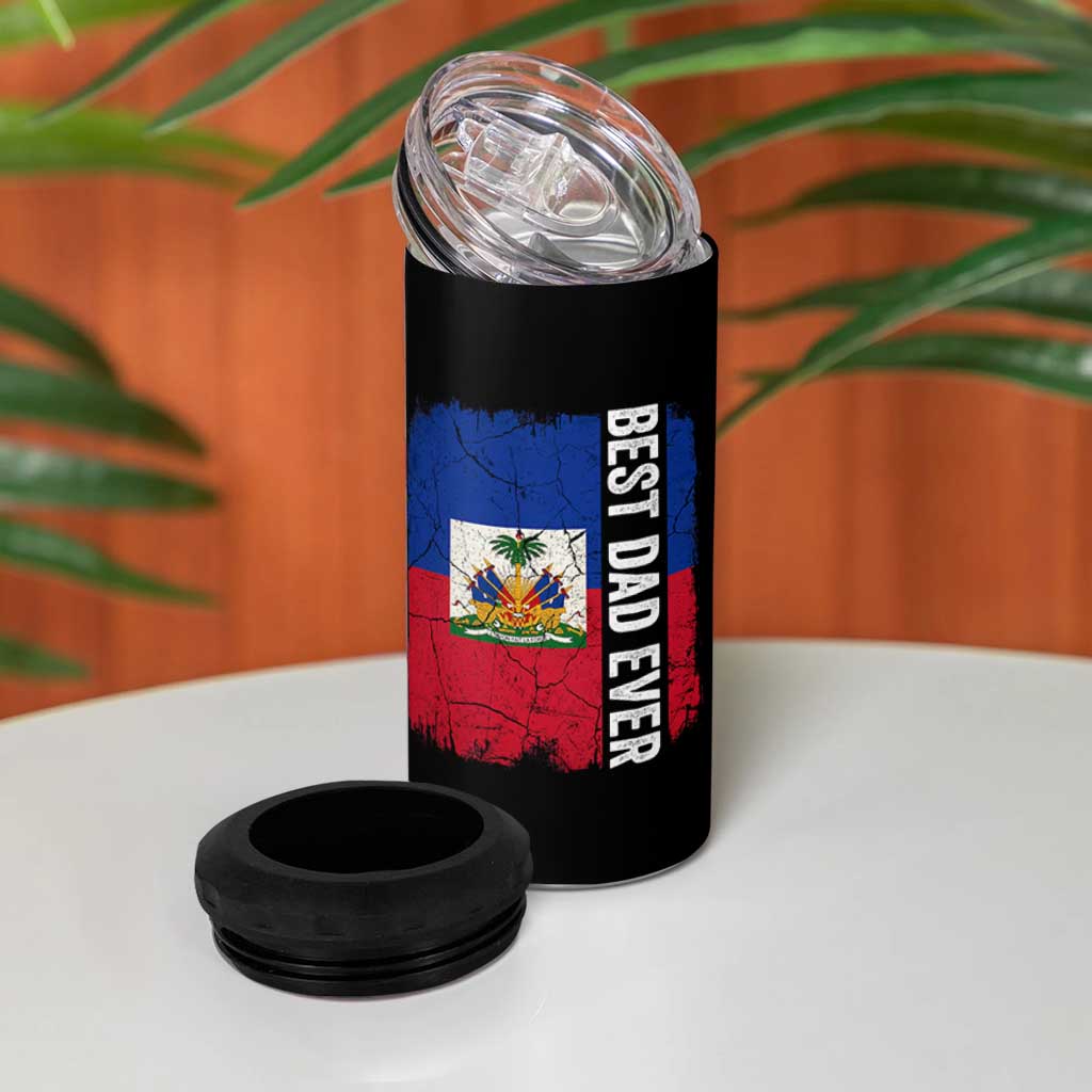 Best Dad Ever Haitian Papa 4 in 1 Can Cooler Tumbler Vintage Distressed Haiti Flag Father's Day