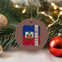 Best Dad Ever Haitian Papa Ceramic Ornament Vintage Distressed Haiti Flag Father's Day