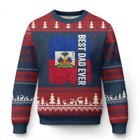 Best Dad Ever Haitian Papa Ugly Christmas Sweater Vintage Distressed Haiti Flag Father's Day