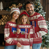 Best Dad Ever Haitian Papa Ugly Christmas Sweater Vintage Distressed Haiti Flag Father's Day